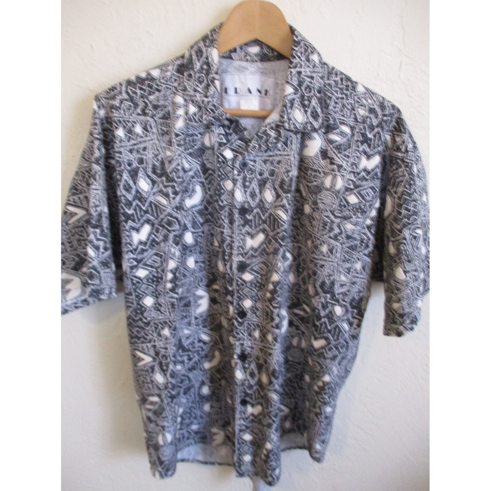 Vintage 80's FRANK Textured Busy Op Art Club Shirt Size Small Round Tails
